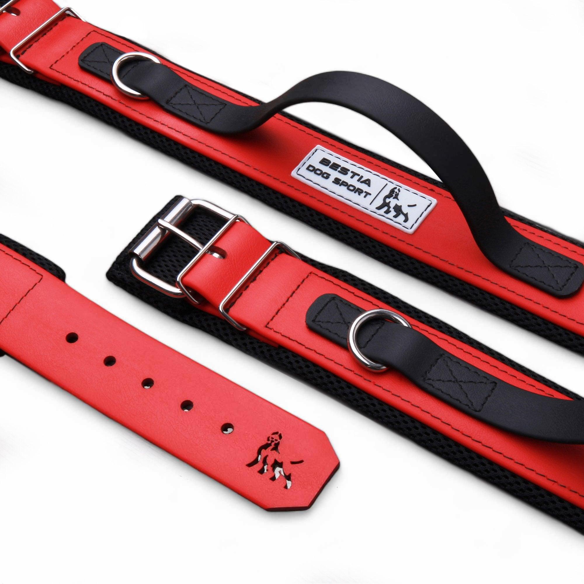 Red Handle Collar BESTIA DOG SPORT – Stainless Steel | Large Breeds