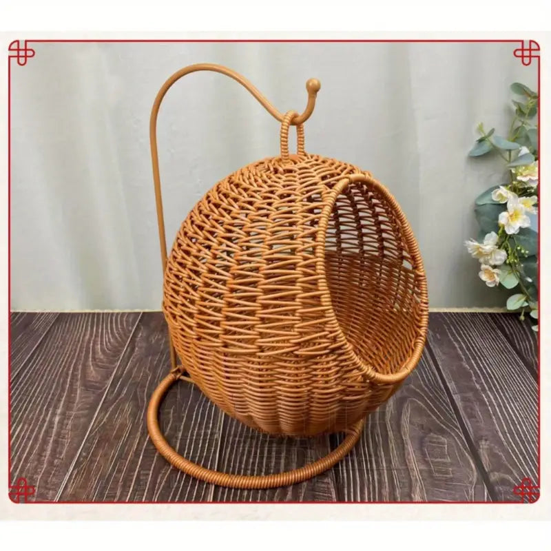 Cage pour chat en rotin imitation - Nid pour chat suspendu avec design semi-fermé