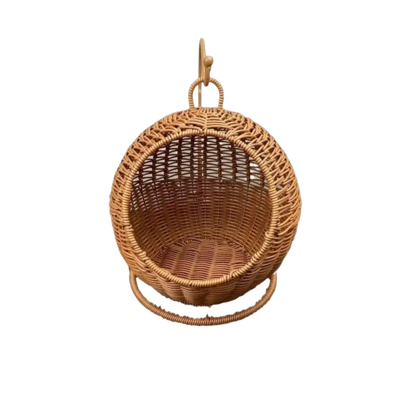 Cage pour chat en rotin imitation - Nid pour chat suspendu avec design semi-fermé