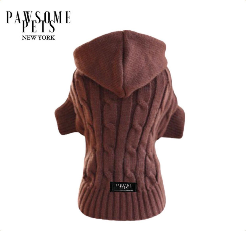 Ultra-Warm Braided Sweater with Hat for Dog & Cat – Brown | XS to XXXXL