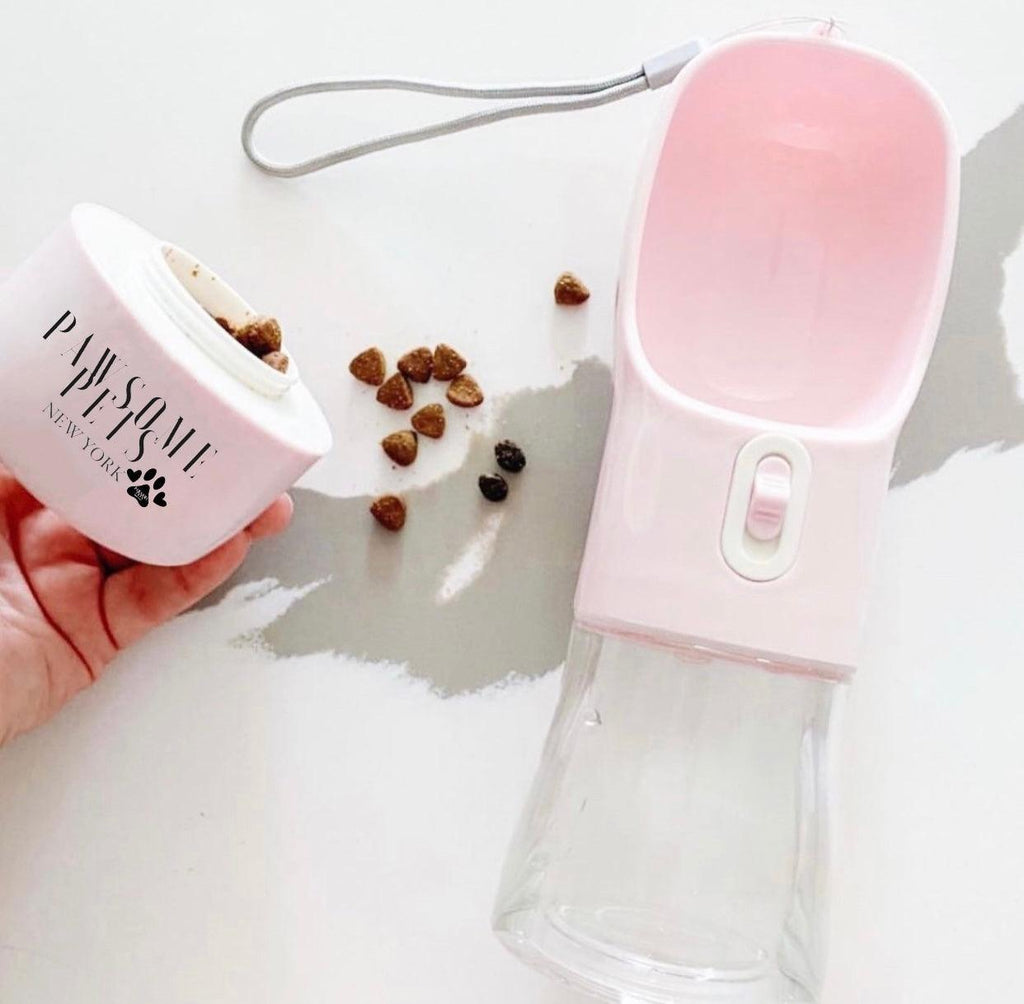 DISTRIBUTEUR PORTATIF POUR ANIMAUX DE COMPAGNIE 2-EN-1 - ROSE