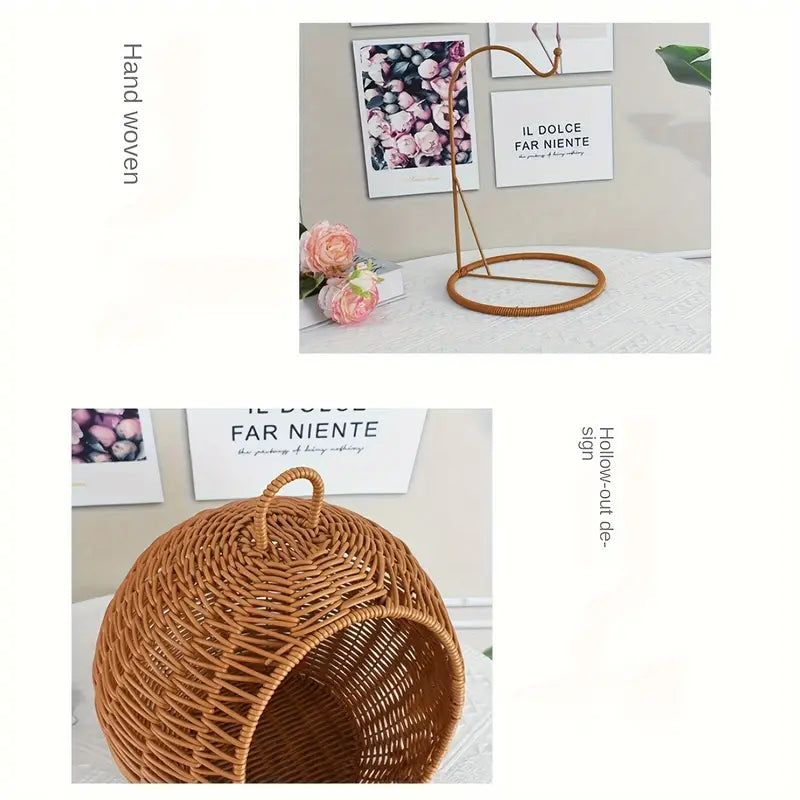 Cage pour chat en rotin imitation - Nid pour chat suspendu avec design semi-fermé