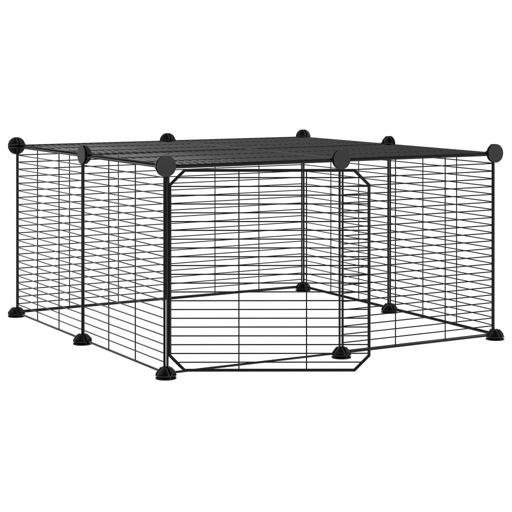 12-Panel Modular Pet Enclosure – Black Powder-Coated Steel with Door | 35x35 cm