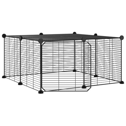 Enclos modulaire pour animaux à 12 panneaux – Acier thermolaqué noir avec porte | 35x35 cm