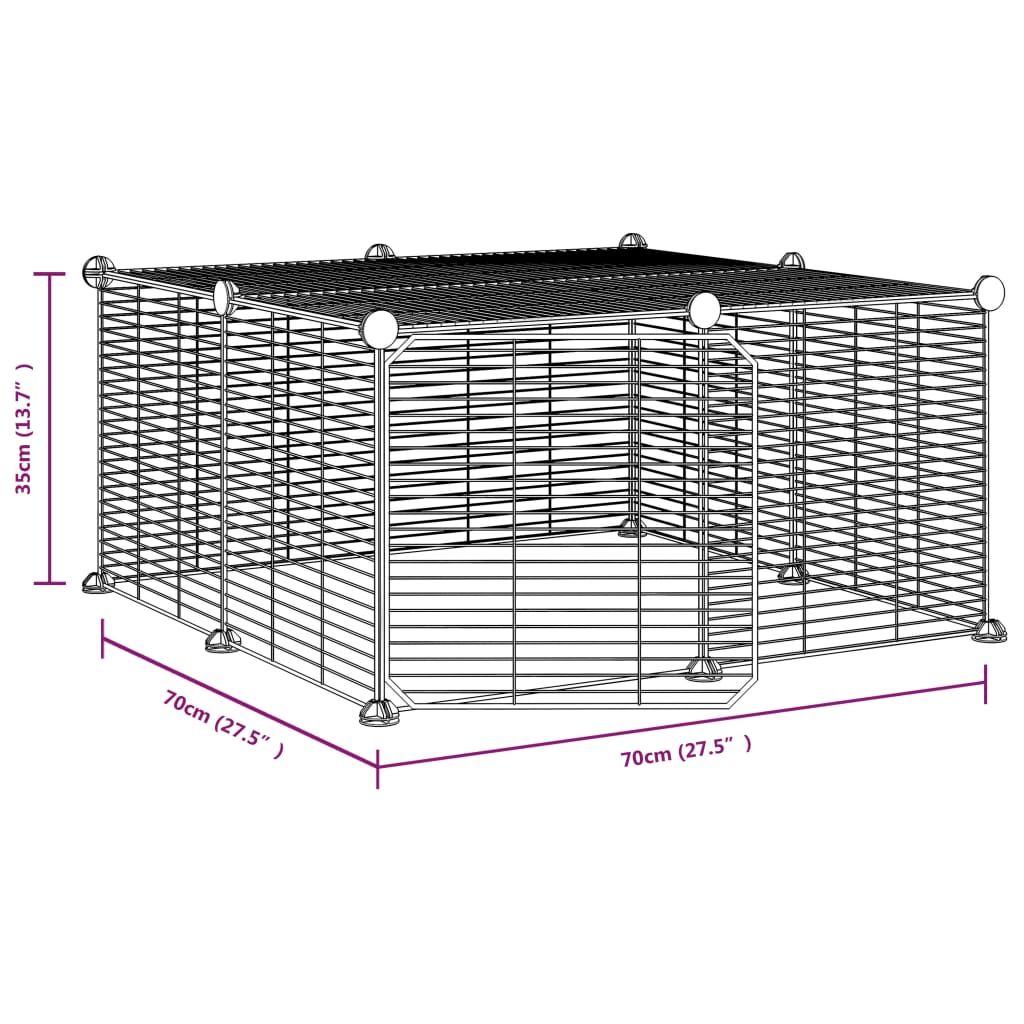 12-Panel Modular Pet Enclosure – Black Powder-Coated Steel with Door | 35x35 cm
