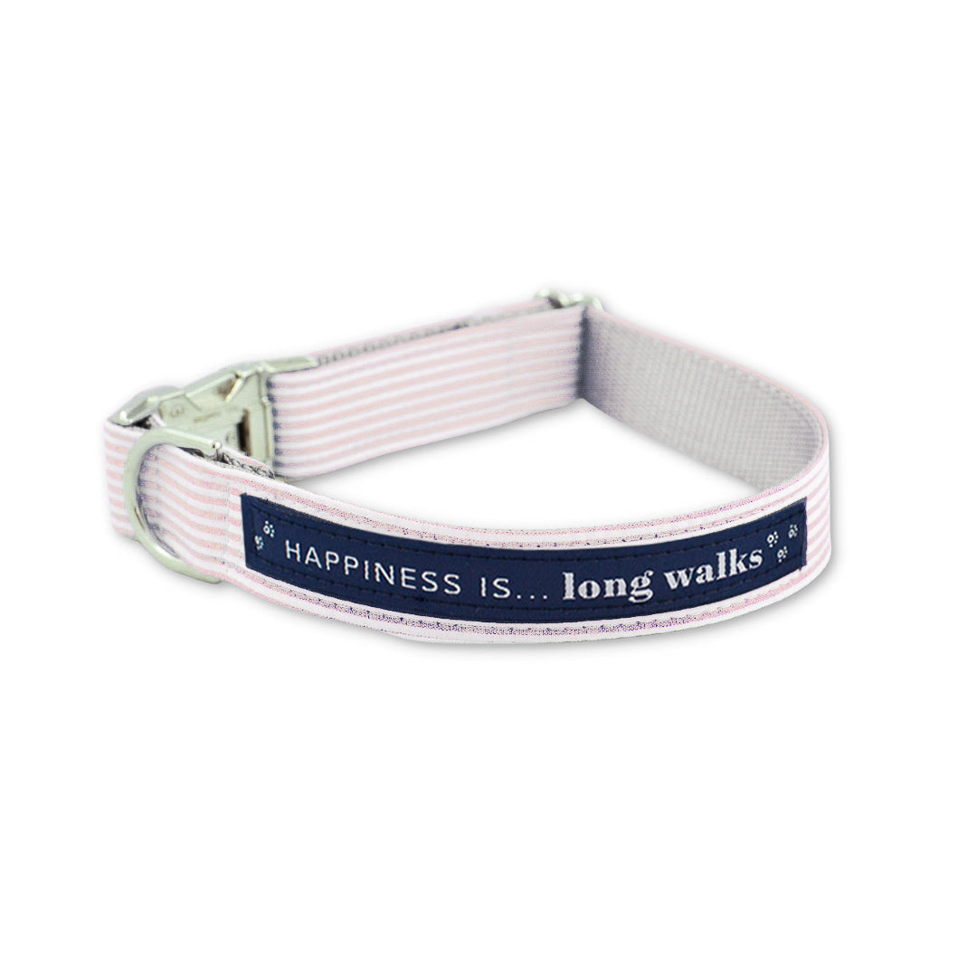 Pink Striped "Long Walks" Dog Collar – Washable Fabric | Made in Canada