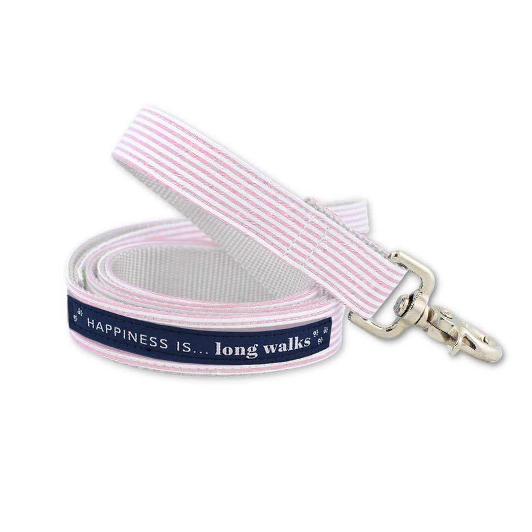 Pink Striped "Long Walks" Dog Leash – Washable Fabric | Made in Canada