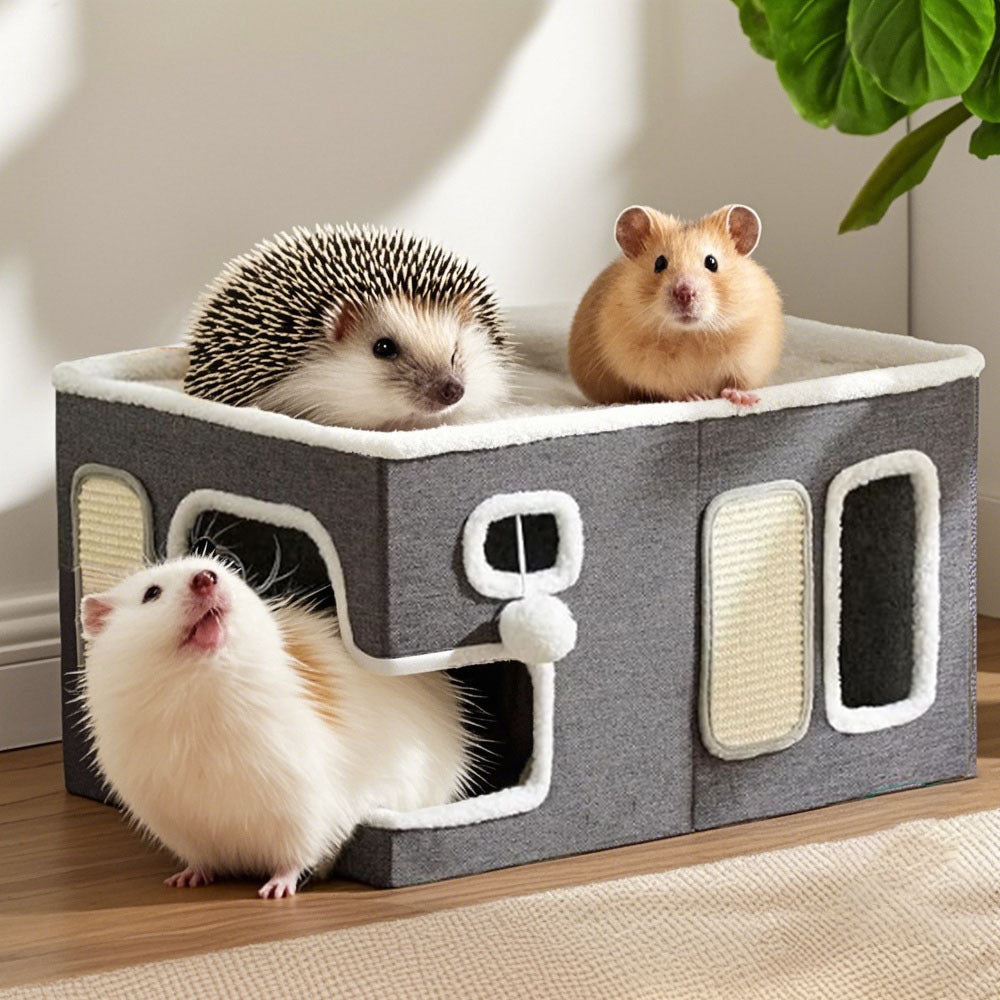 Multi-Level Hideaway Nest with Tunnels for Small Pets | Grey