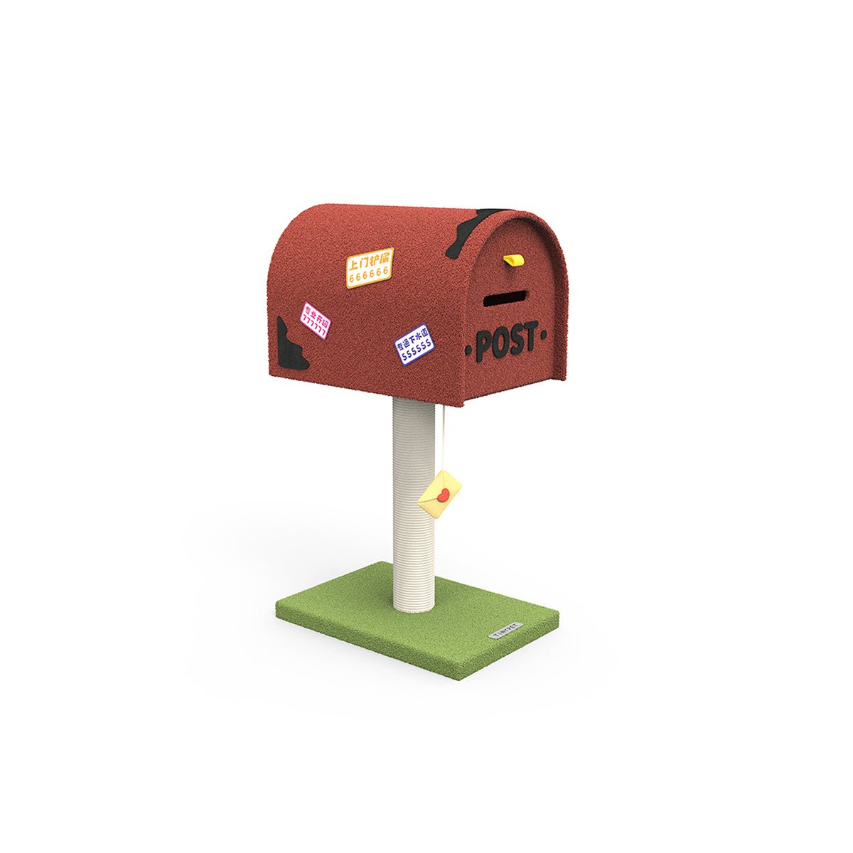 Arbre à chat avec poteau à grimper et boîte aux lettres rouge