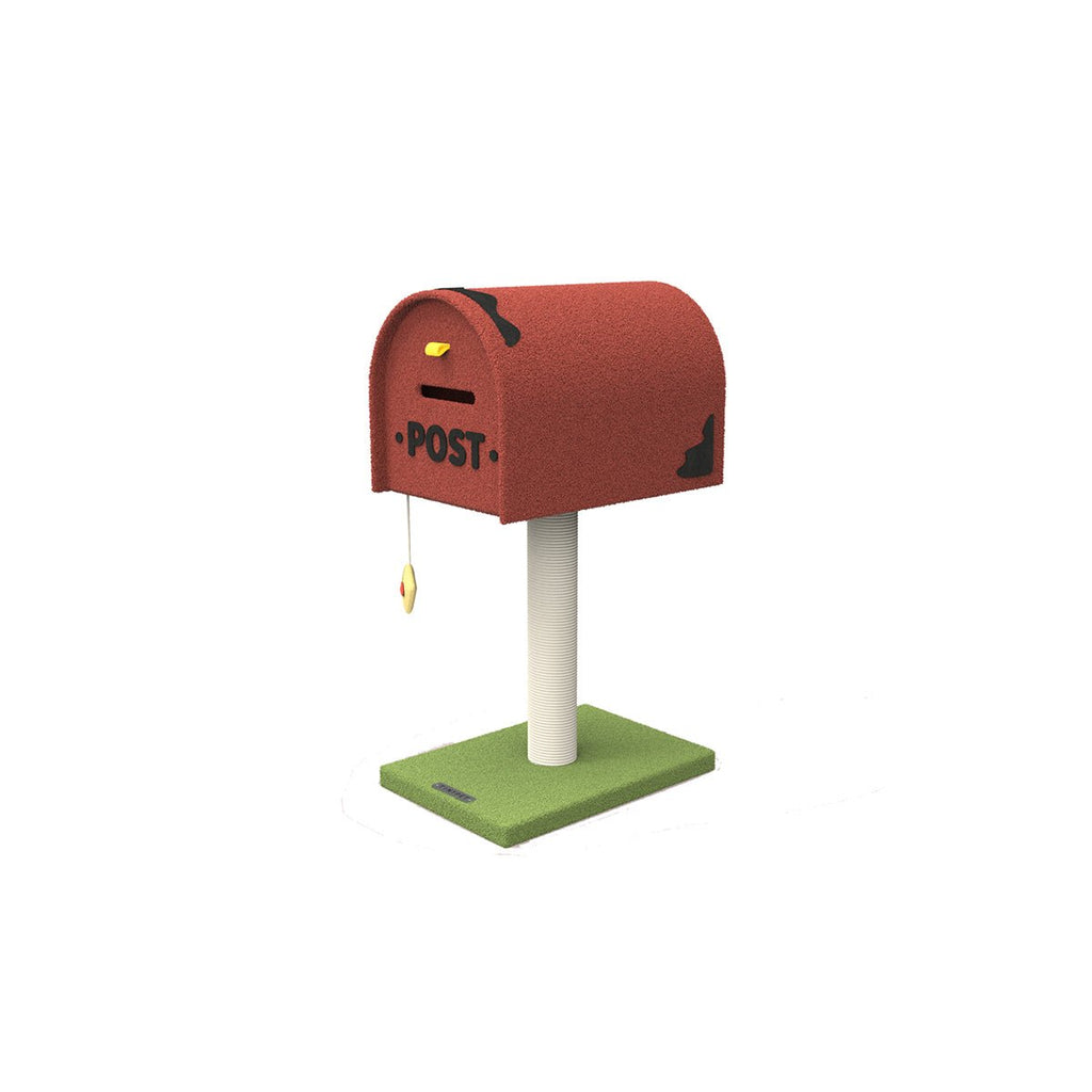Arbre à chat avec poteau à grimper et boîte aux lettres rouge