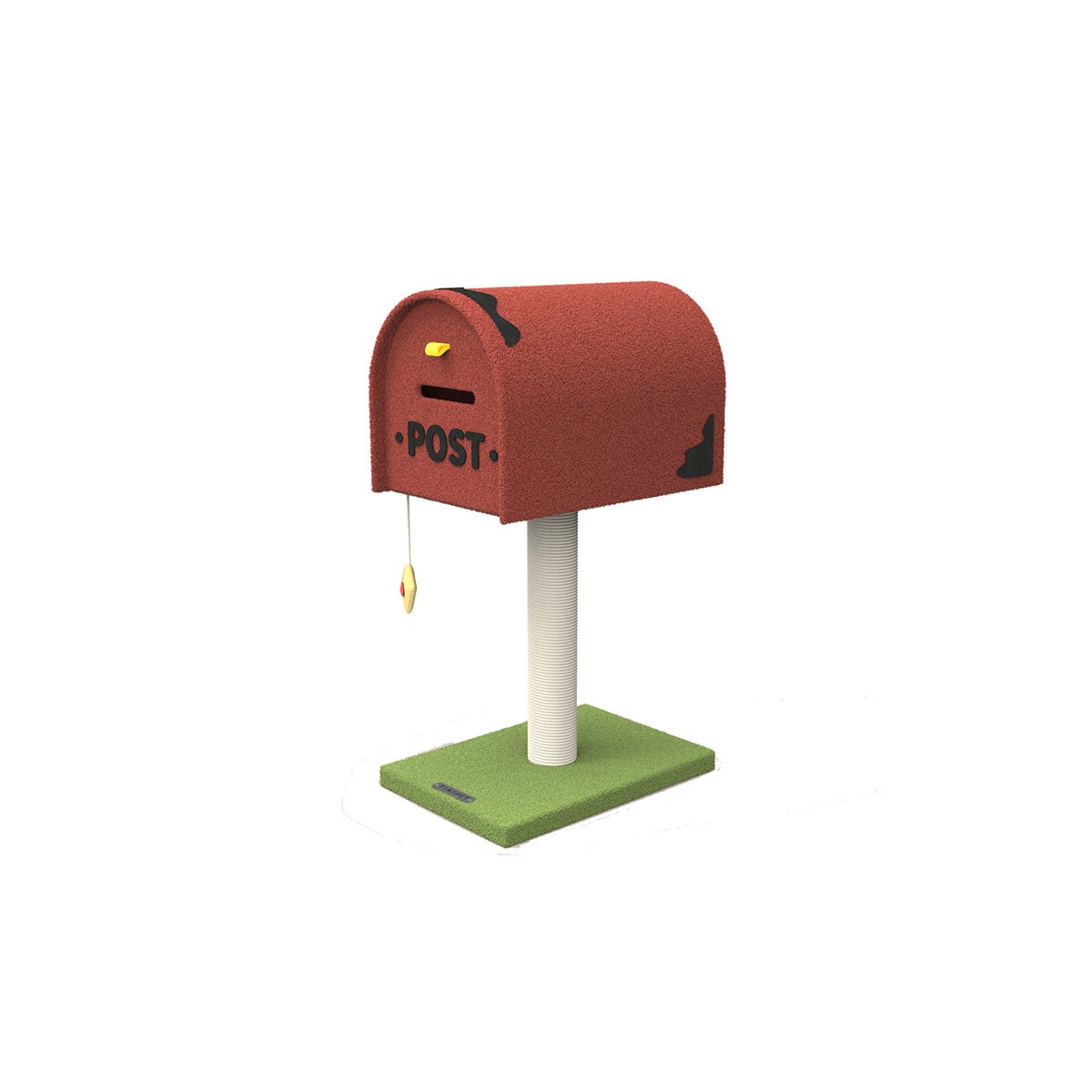 Arbre à chat avec poteau à grimper et boîte aux lettres rouge